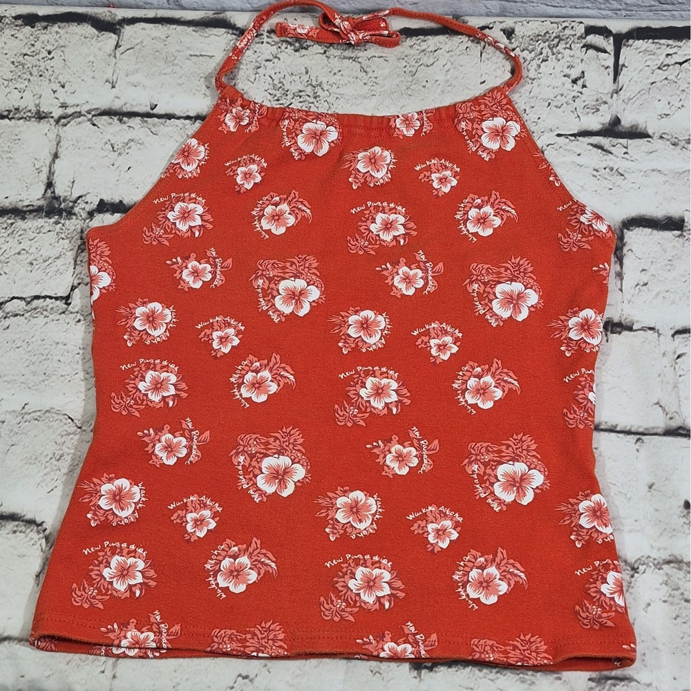 Vtg Y2K Energie Halter Top Womens M Burnt Orange Hawaii Tank Semi-Cropped